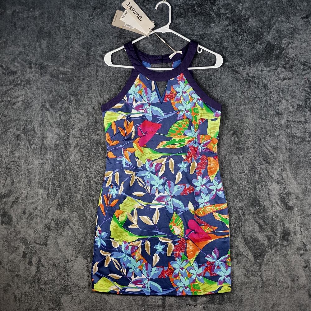 Lavand Mini Dress Small Blue Tropical Floral Sleeveless Anthropologie
